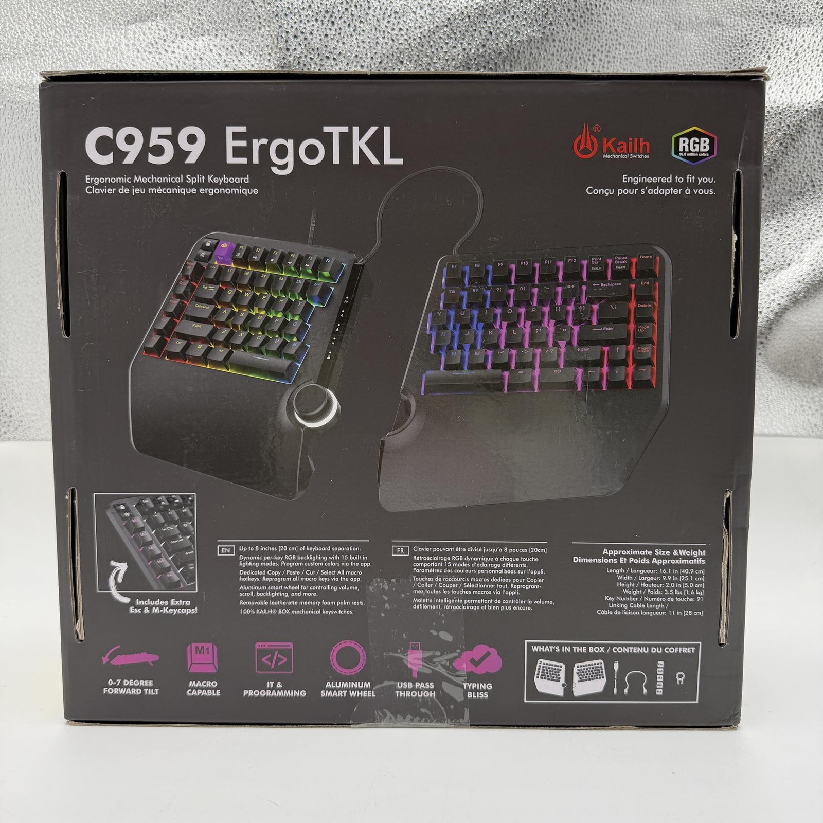 Cloud Nine C959 ErgoTKL Ergonomic Tenkeyless Mechanical Keyboard, Kailh Brown