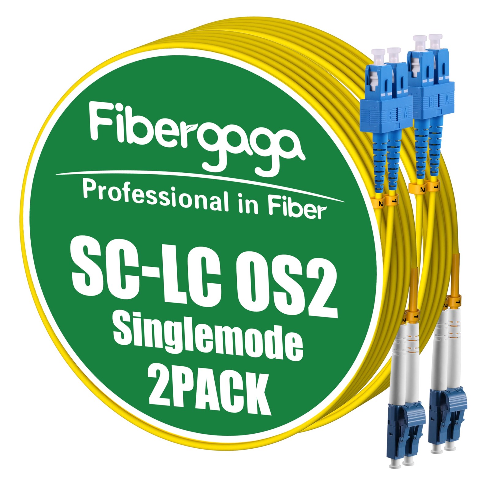 2 PCS 5M OS2 LC to SC Fiber Patch Cable SMF Single Mode Duplex 9/125m