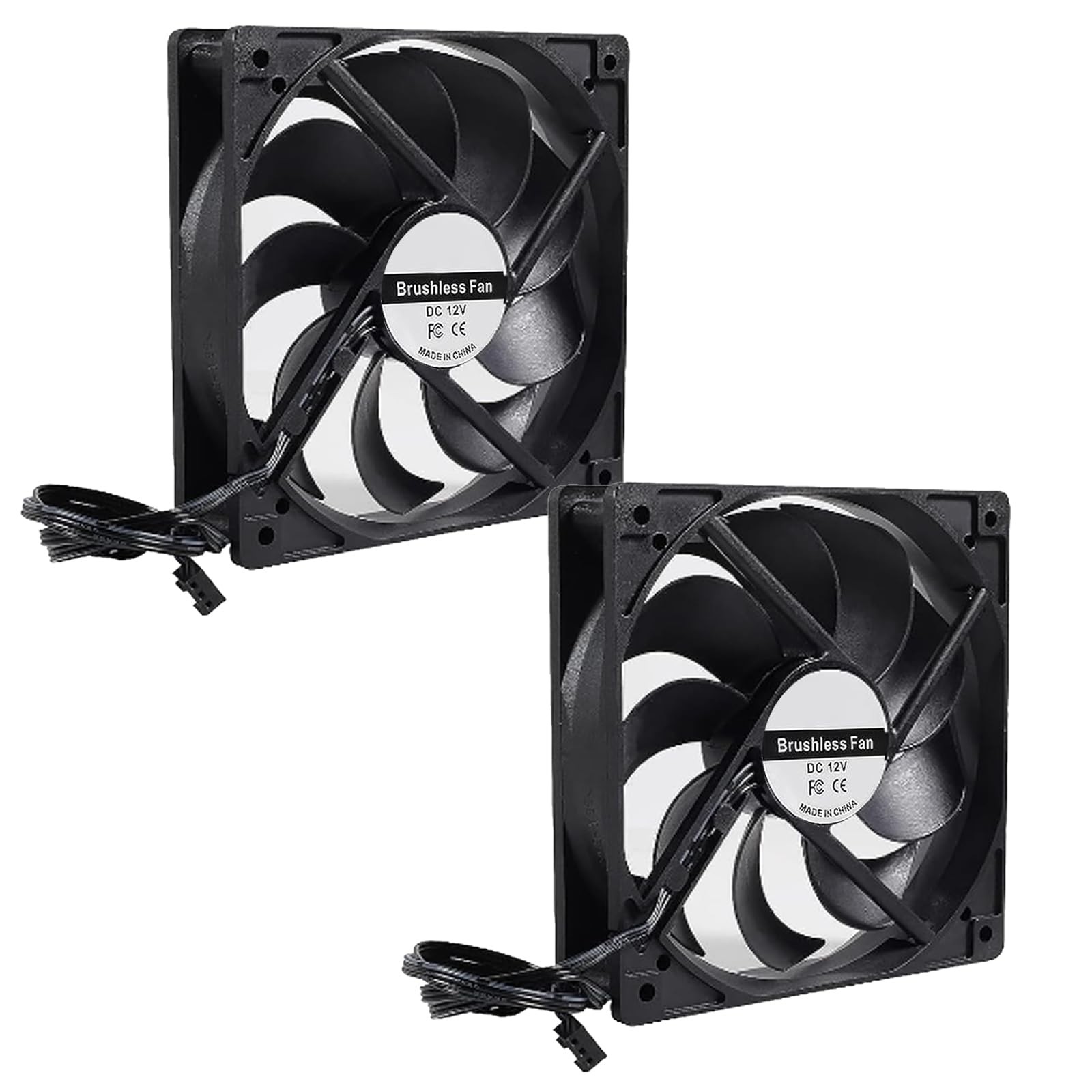 DIANN 2pcs 120mm Black Computer Case Fans High Performance Cooling Low Noise 3-P