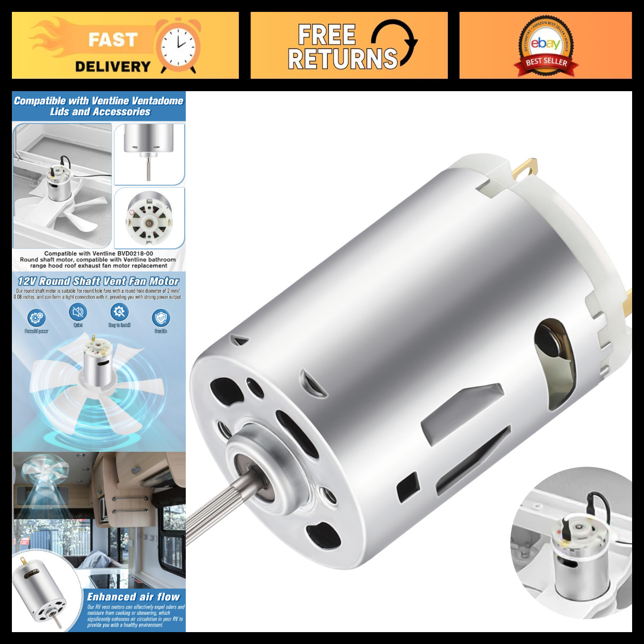 12V DC Fan Motor for RVs, Trailers & Ventilation - Compatible with Ventline BVD0