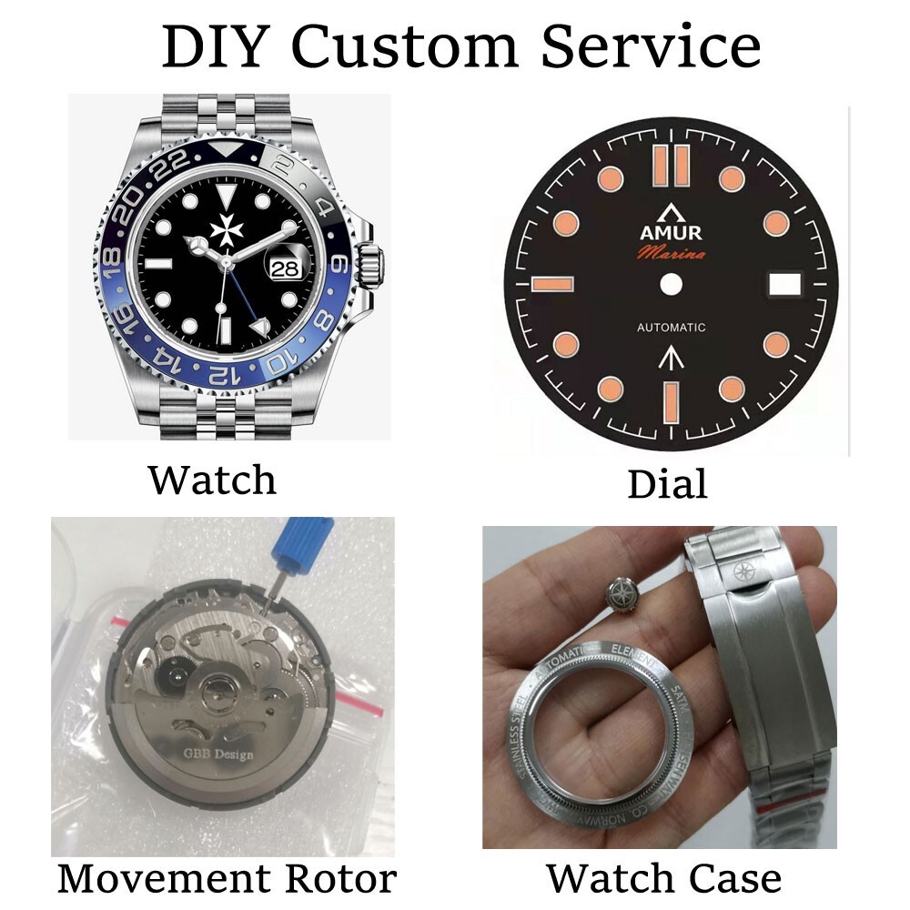 Customized Service for NH35 MIYOTA PT5000 Men Watch DIY Dial/Case/Crown/Buckle