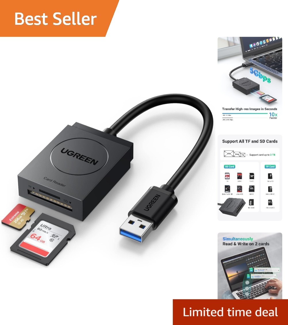 Versatile USB 3.0 Card Reader - Dual Slot for Simultaneously Reading SD/Micro SD