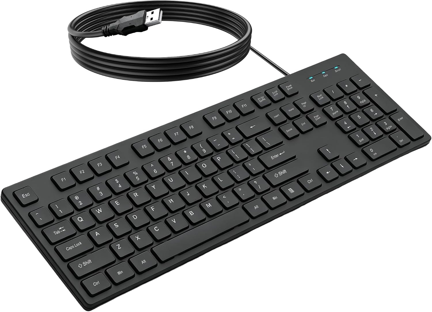 Ultra Slim Low Profile Wired Keyboard, USB 104-Key Design