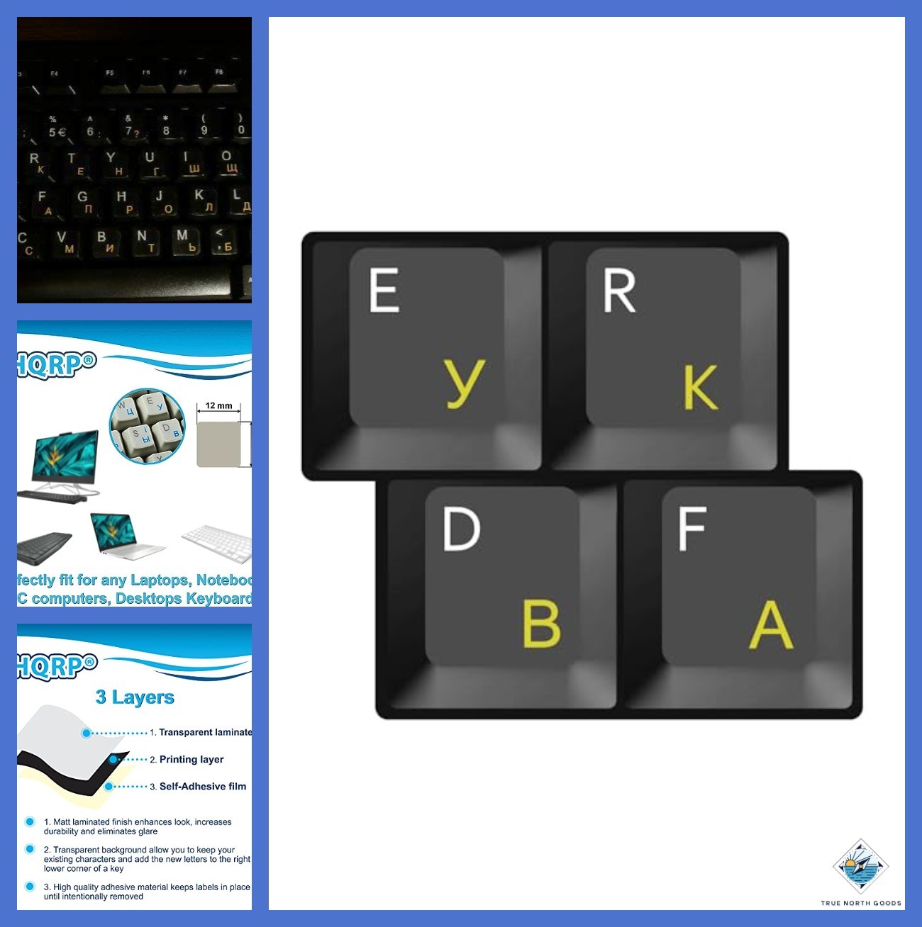 Cyrillic Keyboard Stickers 2-Pack Yellow Text Transparent for PC Laptops