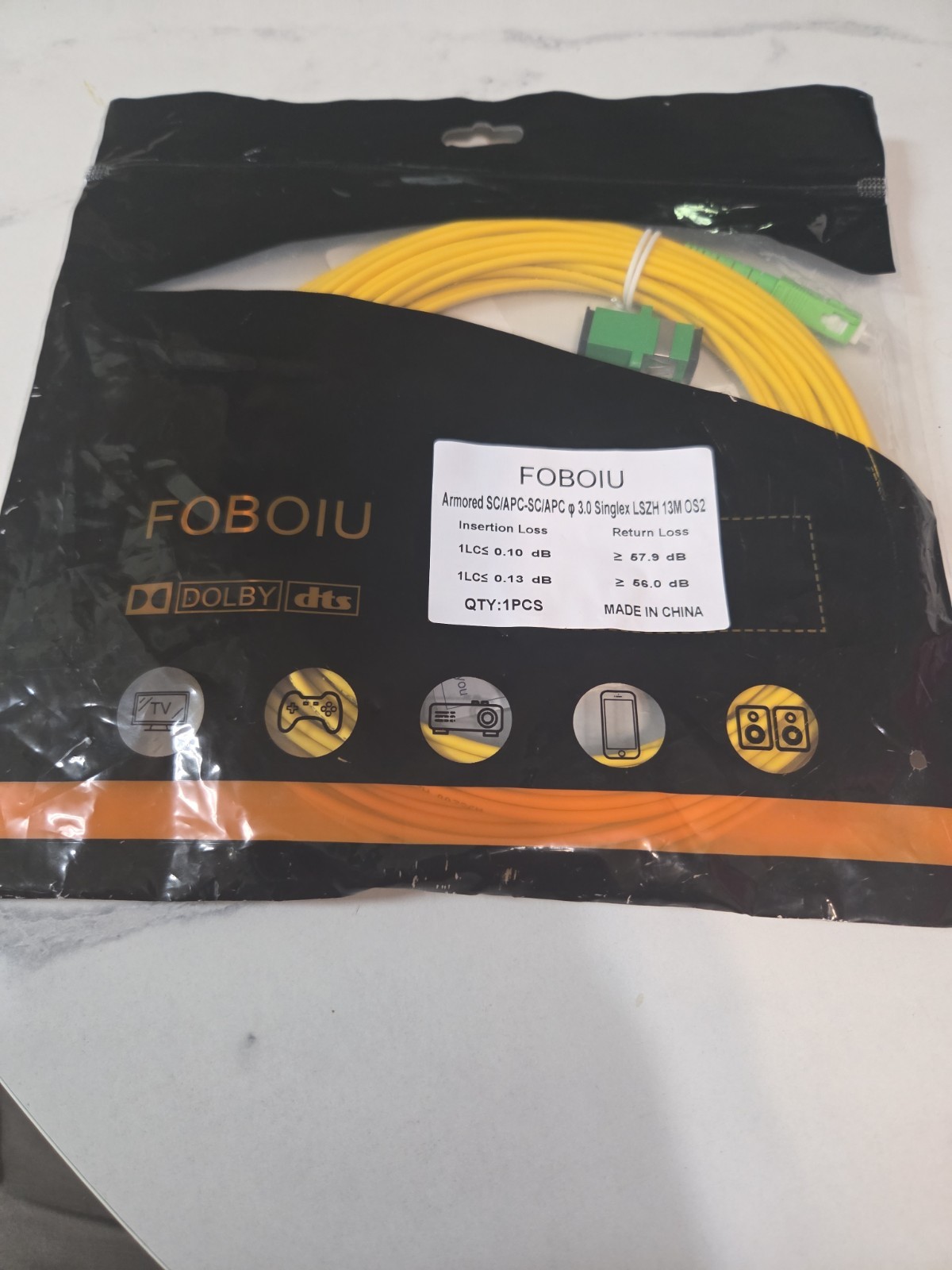 Armored Fiber Patch Cable SC/APC to SC/APC OS2 Singlemode 13M (42.6ft) FOBOIU