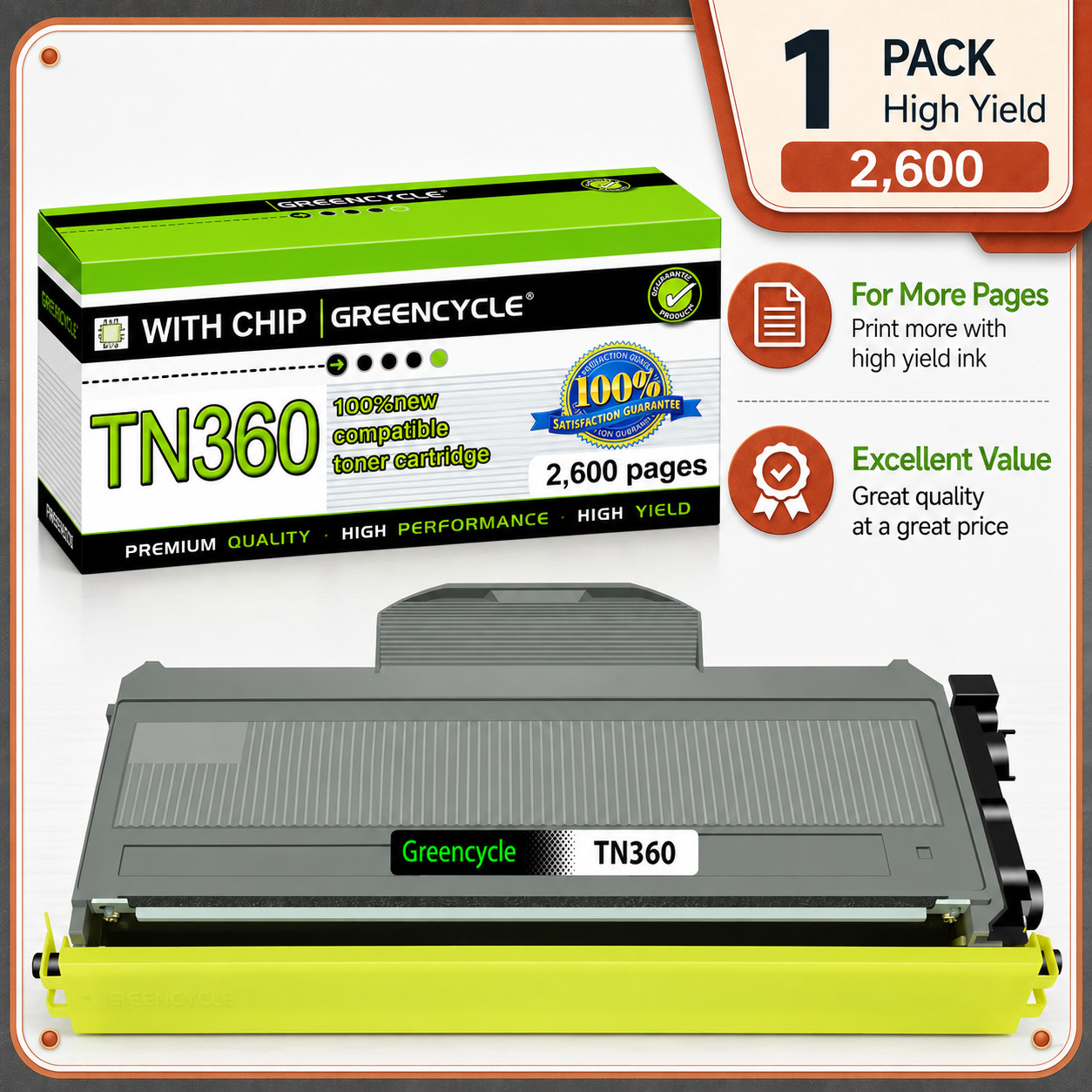 GREENCYCLE TN360 Toner Cartridge For Brother HL-2140 DCP-7040 MFC-7320 MFC-7340
