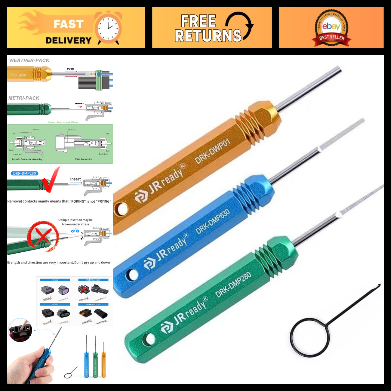 Pin Removal Tool Kit for Weather Pack & Metri Pack Connectors, Crimp Tool & 1.5m