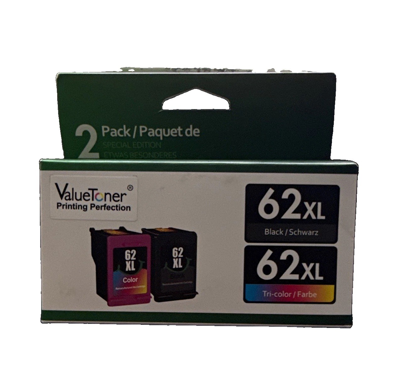 ValueToner 62XL Compatible Inkjet Cartridges for HP Black/Tri-Color 2 Pack