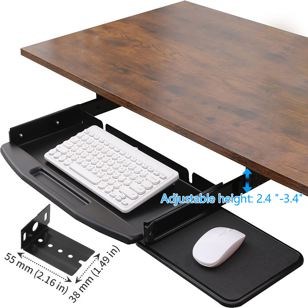 Height-adjustable Steel Desk Extender keyboard Tray Under Desk + 360° Mouse Pad