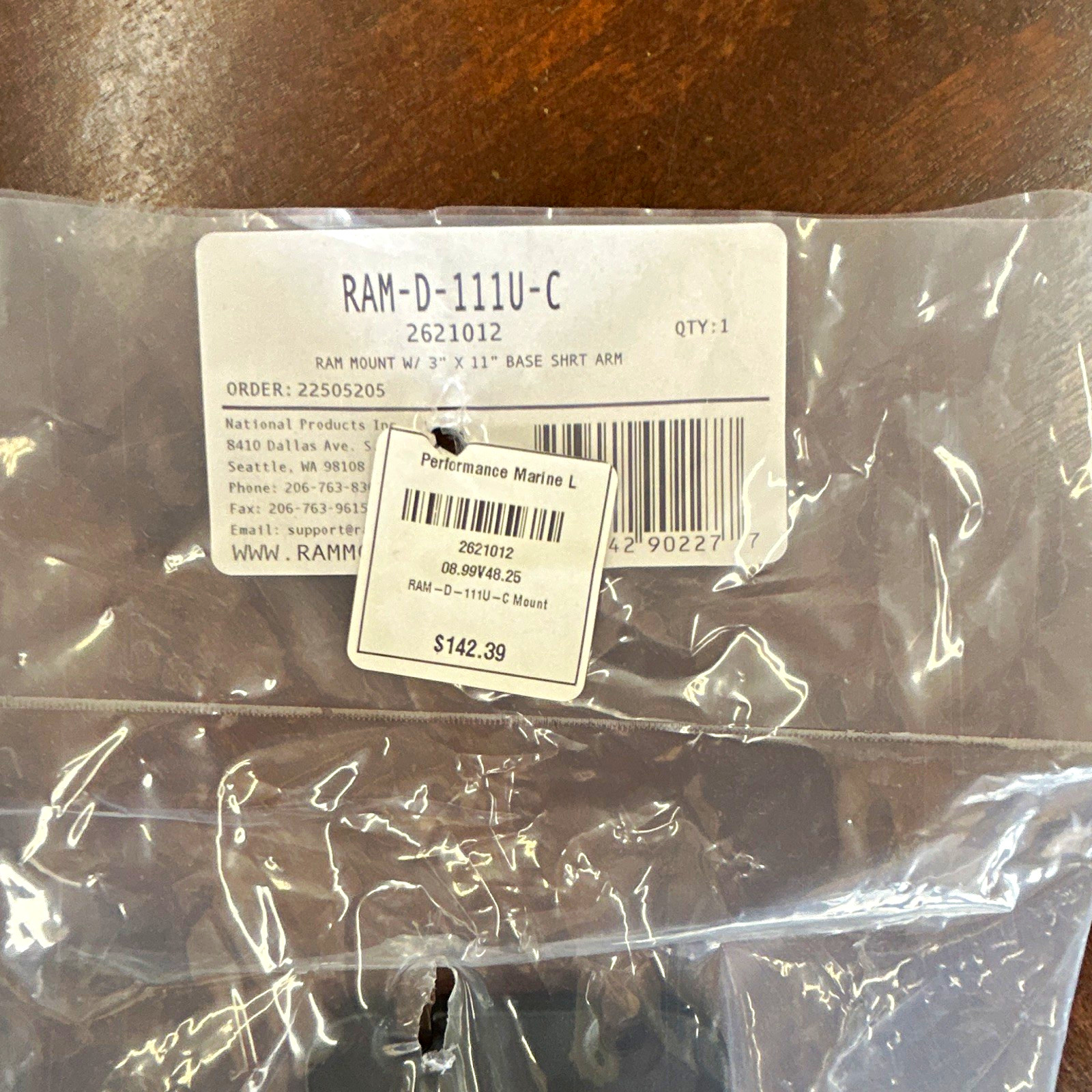 RAM Mount RAM-D-111U-C, Short Arm w/ 3" x 11" Base, Black