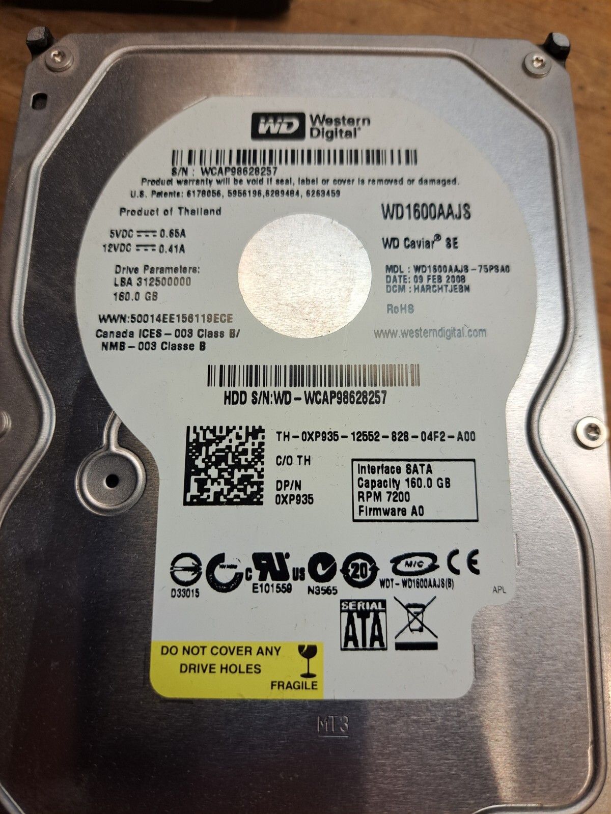 WD WD1600AAJS  Firmware A0 Model WD1600AAJS-75PSAO