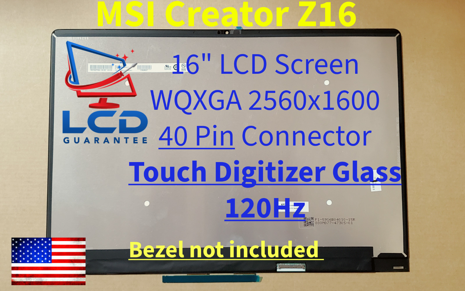 MSI Creator Z16 MS-1571 16" WQXGA 120Hz Touch Digitizer LCD Laptop Screen