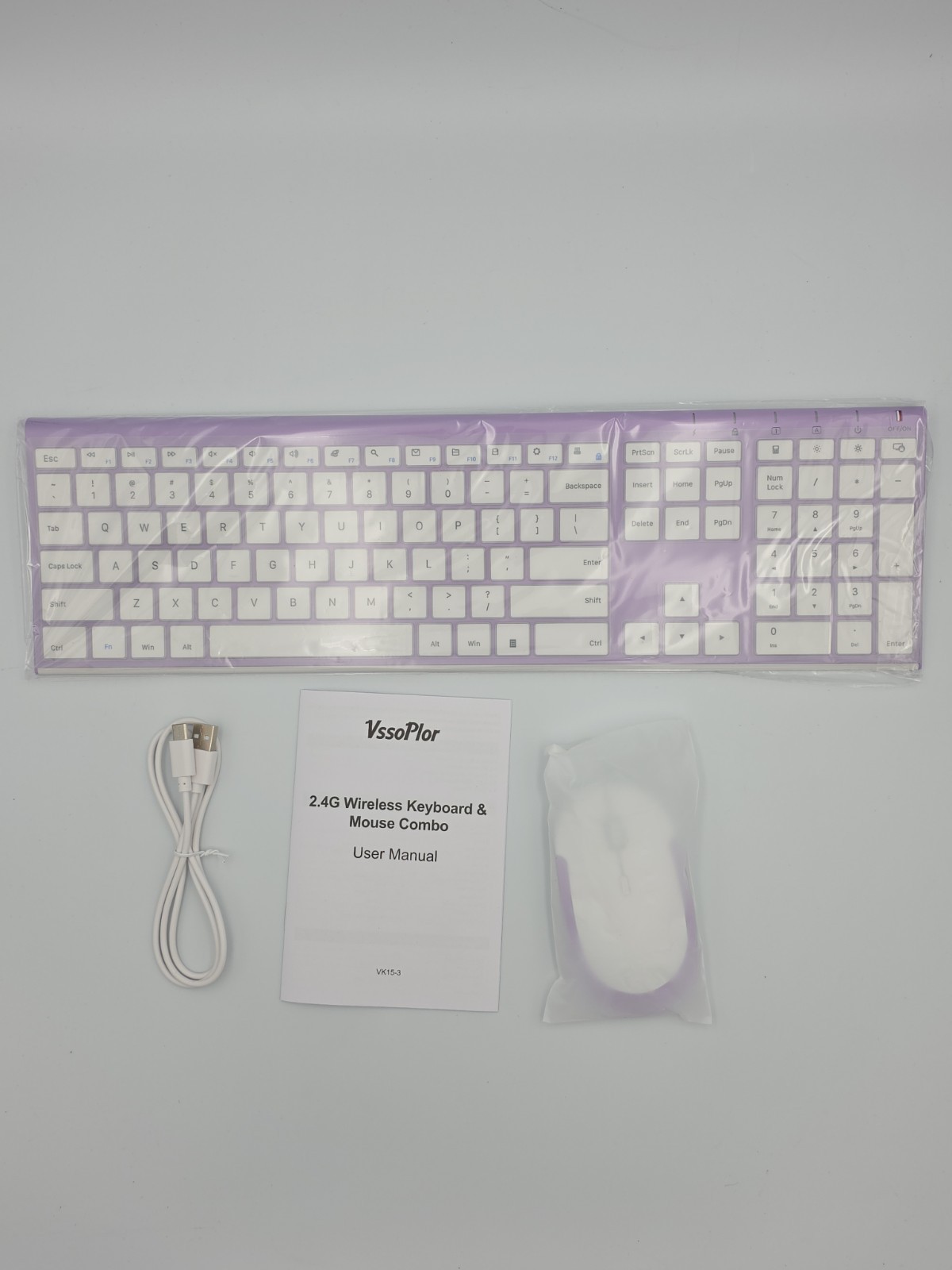 Vssoplor VK53 2.4G Wireless Keyboard & Mouse Combo Full Size USB Receiver New