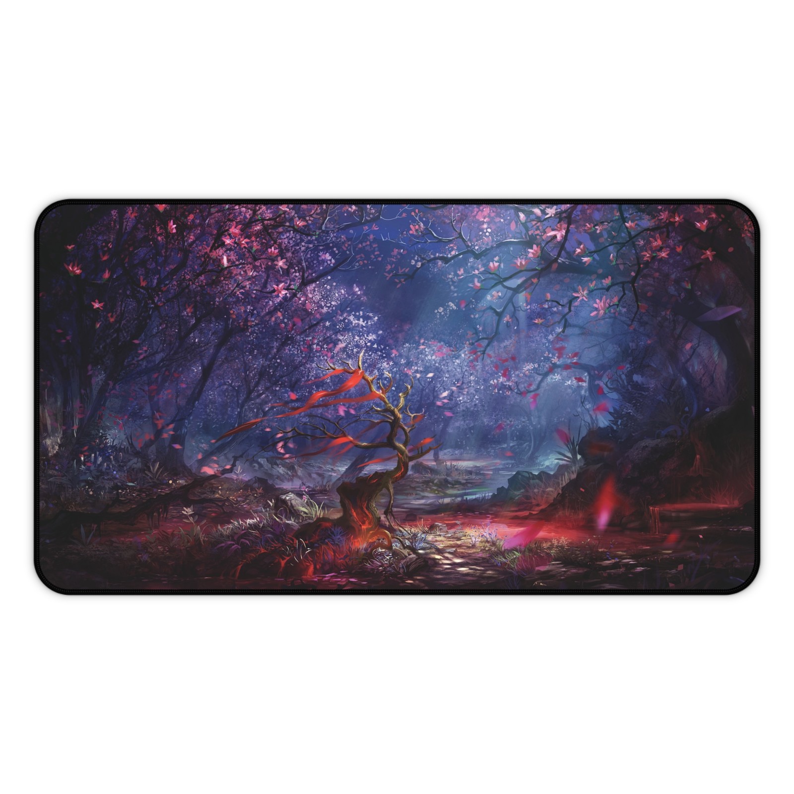 Enchanted Forest Scene Desk Mat | Fantasy Cherry Blossom Mousepad