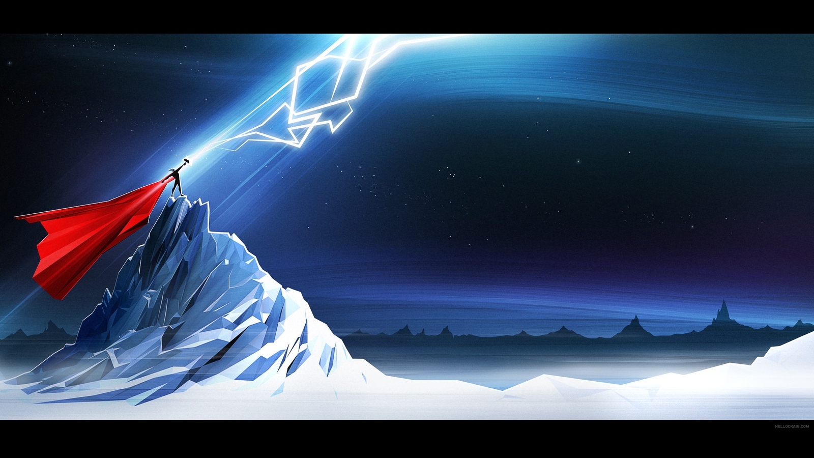 Landscape thor superhero lightning mountains sky stars Custom Gaming Mat Desk