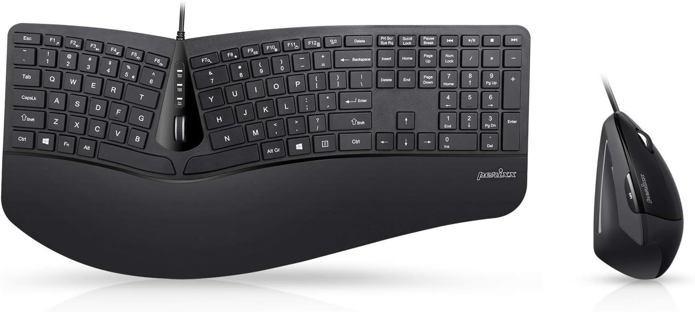 Perixx Periduo-505, Wired USB Ergonomic Split Keyboard and Vertical Mouse Combo