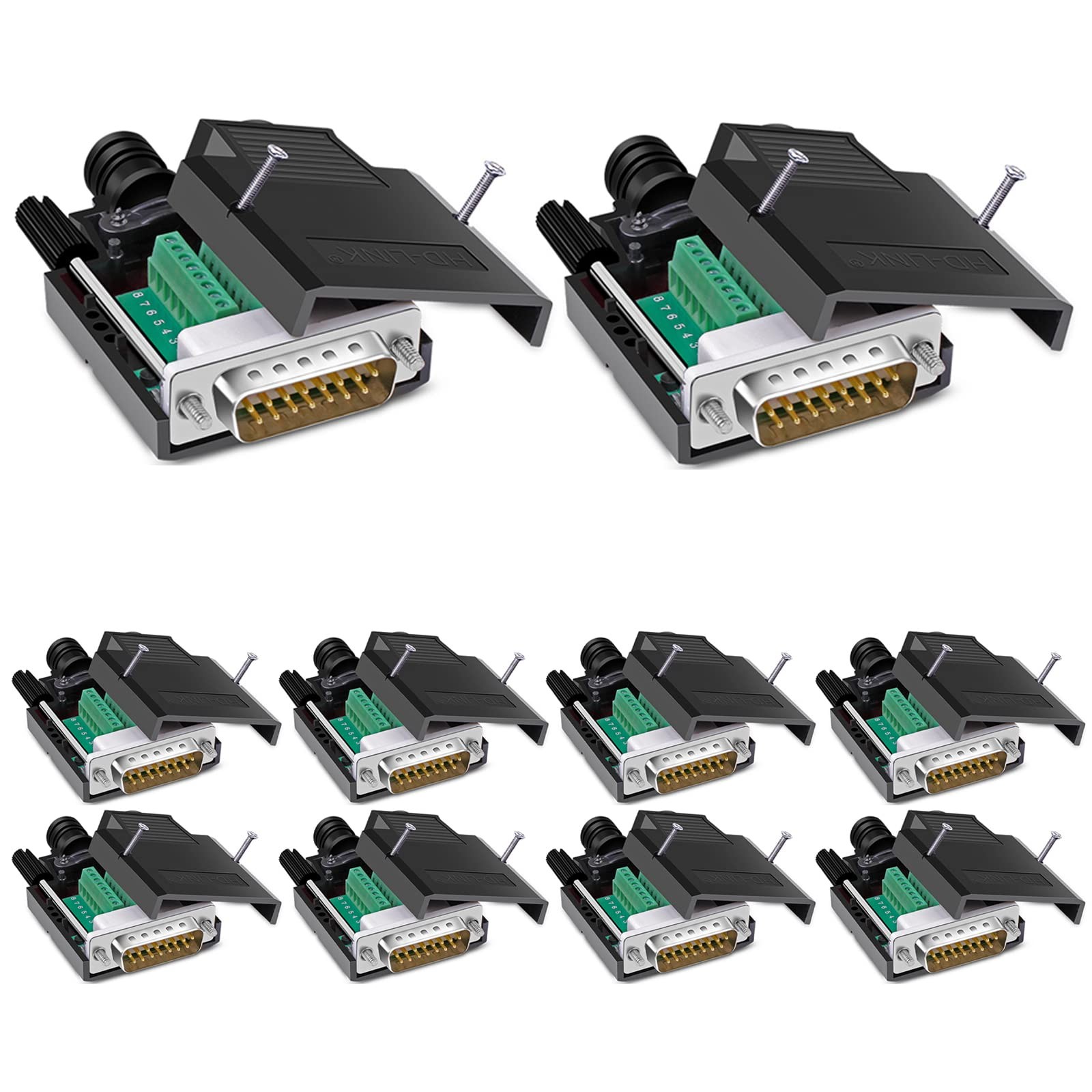 10 PCS DB15 Solderless Connector RS232 D-SUB Serial To 15-Pin Port Male