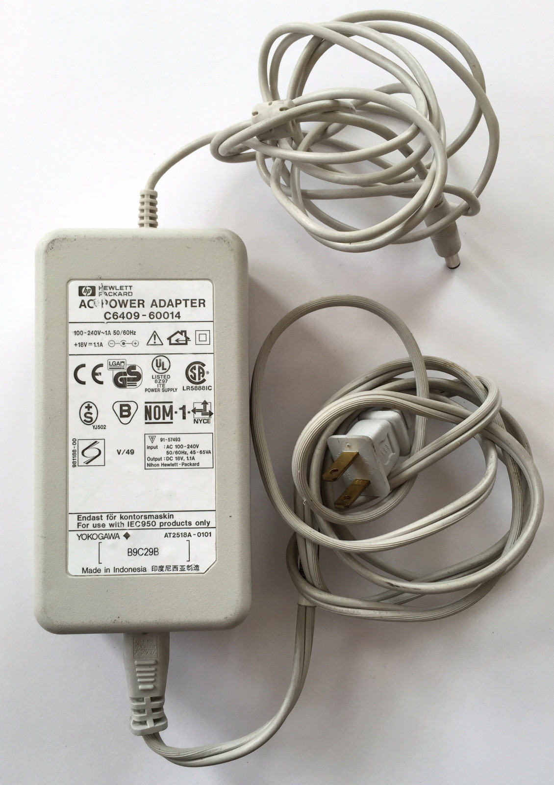 HP Hewlett Packard Printer AC Power Adapter C6409-60014 18 V 1.1 A Genuine