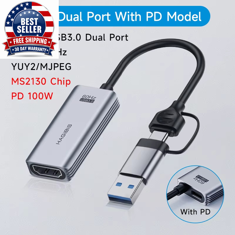 USB 3.0 Video Capture Card with 100W PD for Meta Quest 3 Ipad HDMI to Usb/Type-C