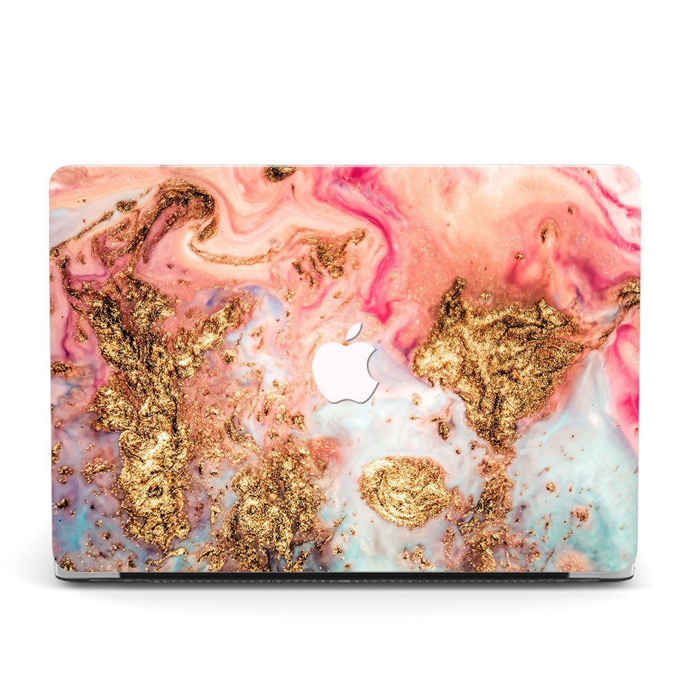 Luxury Pink Golden Marble Cover For Macbook 2025 M4 Air 13 15 Pro 14 16 12 11 in