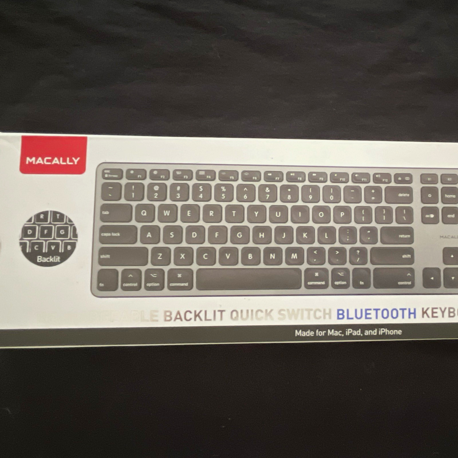 Macally Backlit Quick Switch Bluetooth Keyboard English QWERTY Silver Gray Al