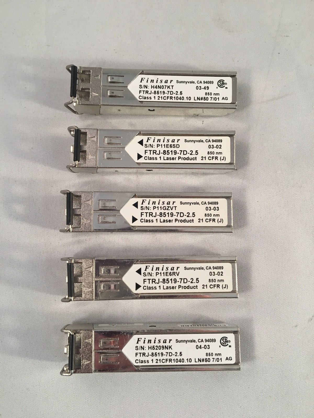 Finisar FTRJ-8519-7D-2.5 2GB Short Wave Fibre Channel Transceiver, Lot of 5