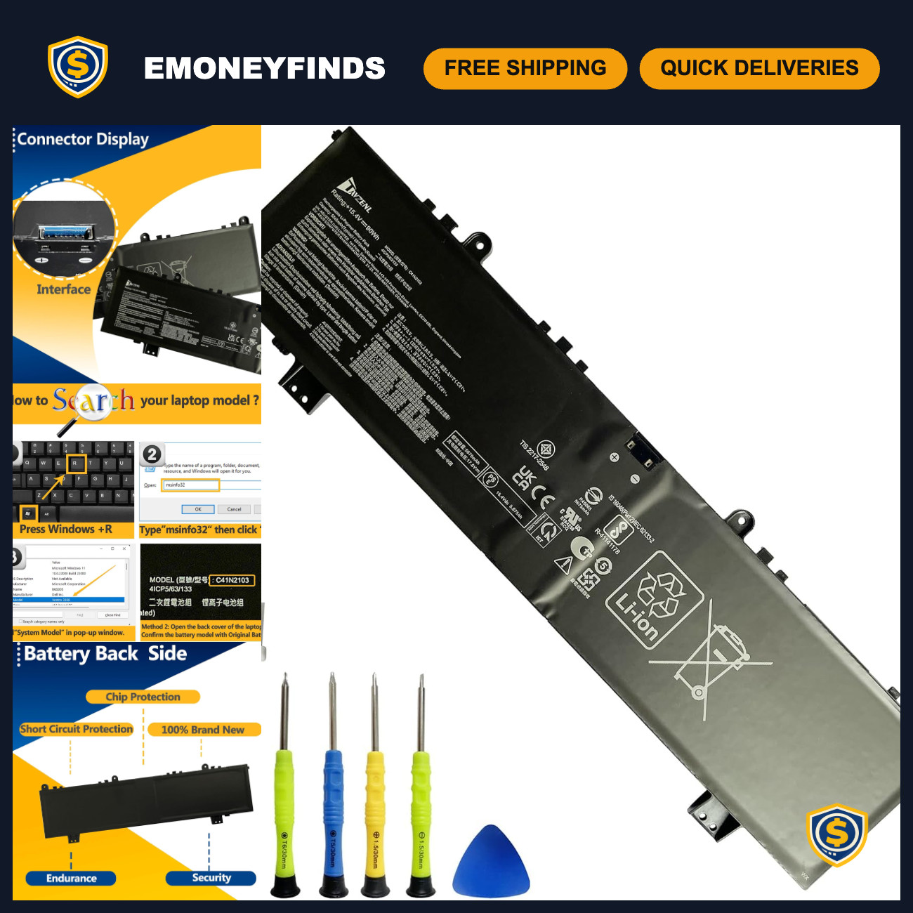 Battery Replacement for Asus ROG Zephyrus Duo 16, NR2202 Series, High-Capacity,