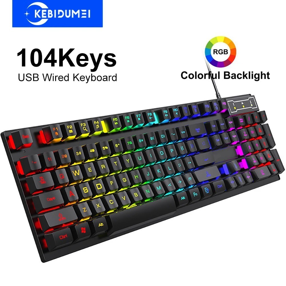 104 Keys Wired Gaming Keyboard RGB Backlit Mechanical Feel PC Laptop Windows