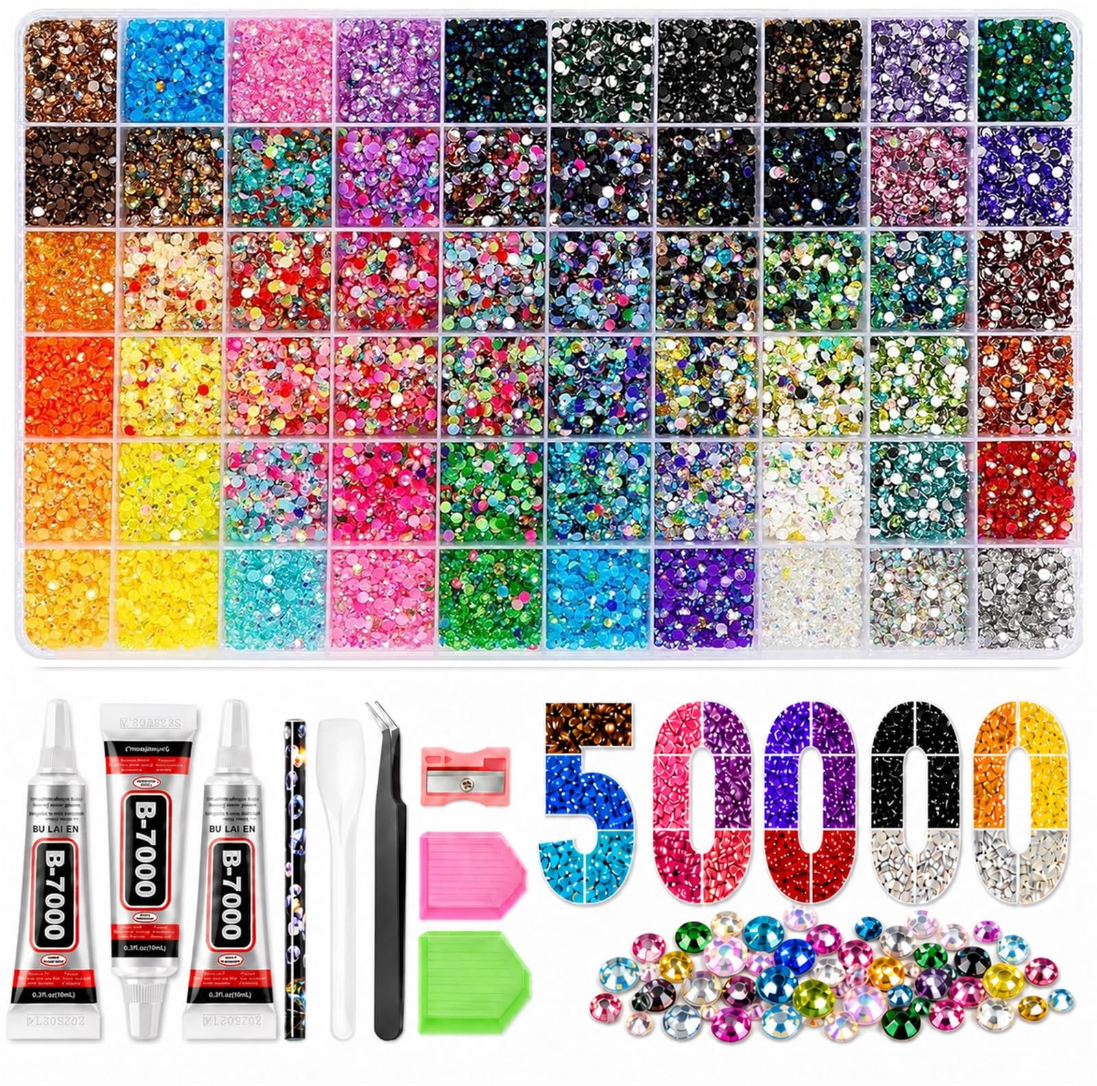 50000Pcs Ultimate Bedazzling Kit with Rhinestones, 60 Colors 3mm Flatback Res...