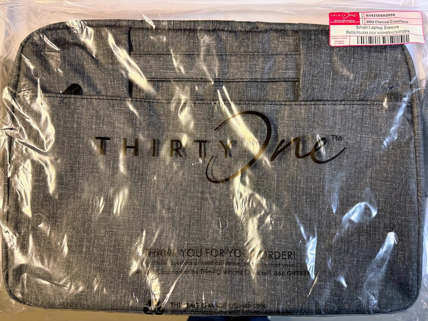 Thirty One Small Laptop Sleeve CHARCOAL CROSSHATCH New In Package
