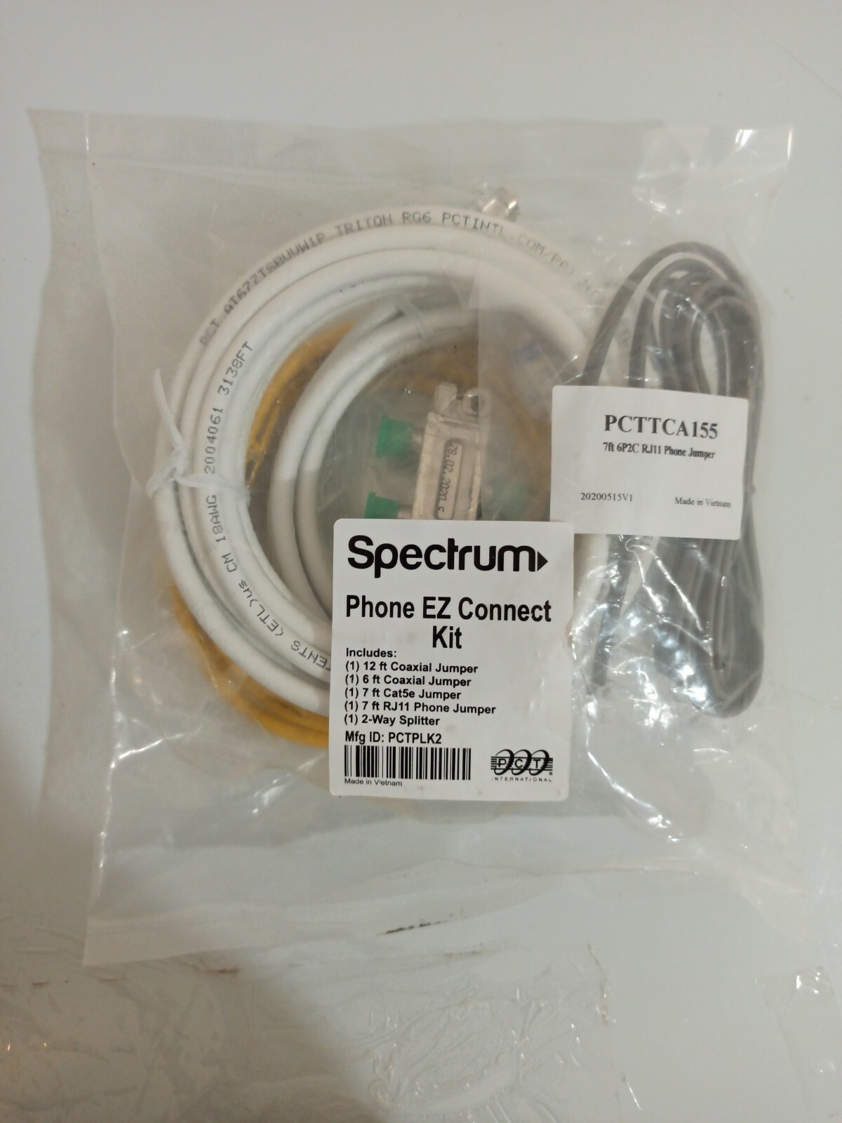 Spectrum Phone EZ Connect Kit Jumpers & Splitter model# PCTPLK2 New & Sealed