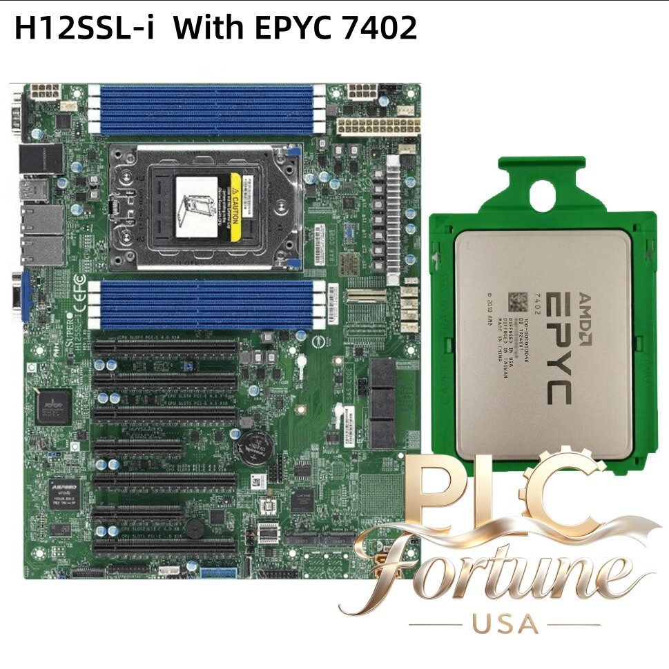 New Supermicro H12SSL-i Motherboard With AMD EPYC 7402 24C 2.8 GHz CPU Processor