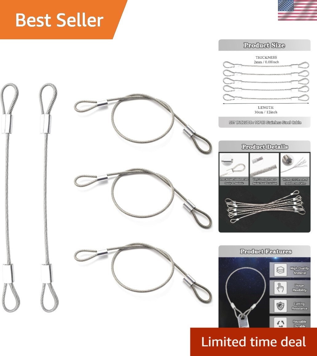 Vinyl Coated Stainless Steel Cable Rope with Loops for Secure Locking - 10 Pcs