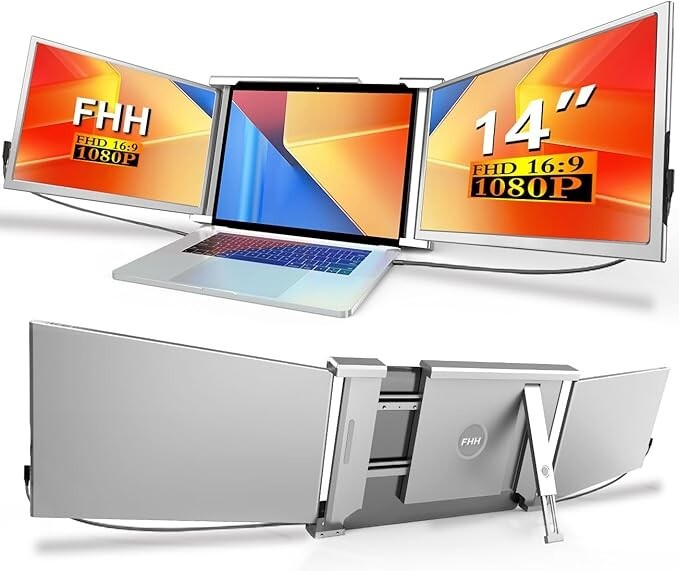 FHH Laptop Screen Extender, 14" FHD 1080P Triple Monitor for Laptop Extension