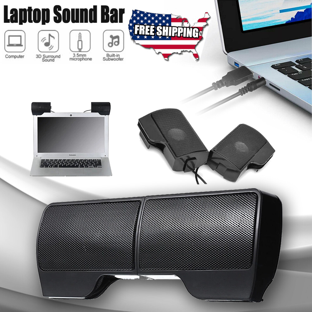 Portable Clip-On Computer Speakers Stereo USB Power Sound Bar Desktop Laptop PC