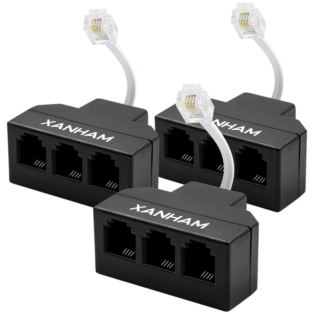 3 Pack RJ11 Phone Line Splitter Adapter 6P4C Cable Connector Black