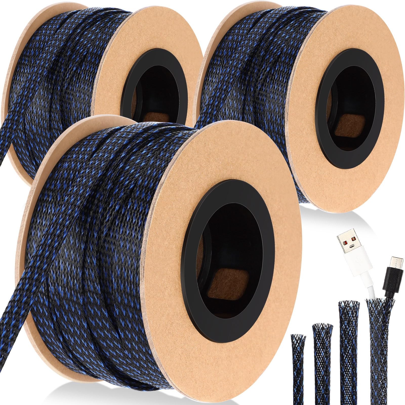 300 Feet 1/4, 1/2, 3/8 Inches Wire Loom Pet Expandable Braided Sleeving Braid...