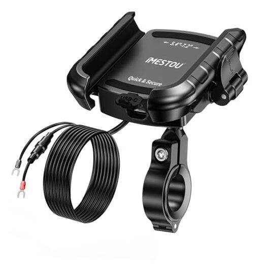 Aluminum Motorcycle USB Phone Mount Charger with USB C Fast Charge Port