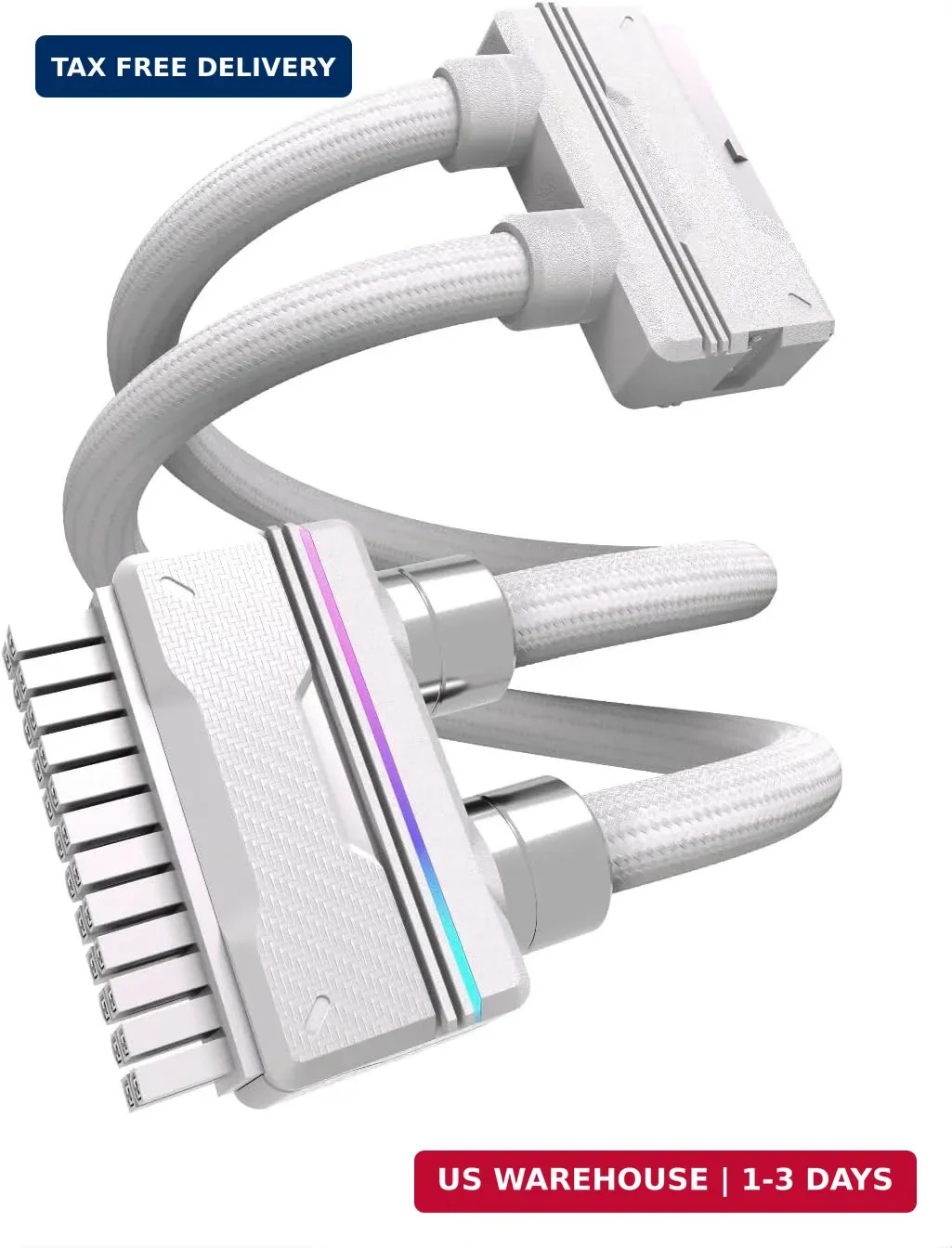 UNIFAS ARGB 24-Pin PSU Extension Cable, Unified Dual-Tube, White | 16AWG Tinned