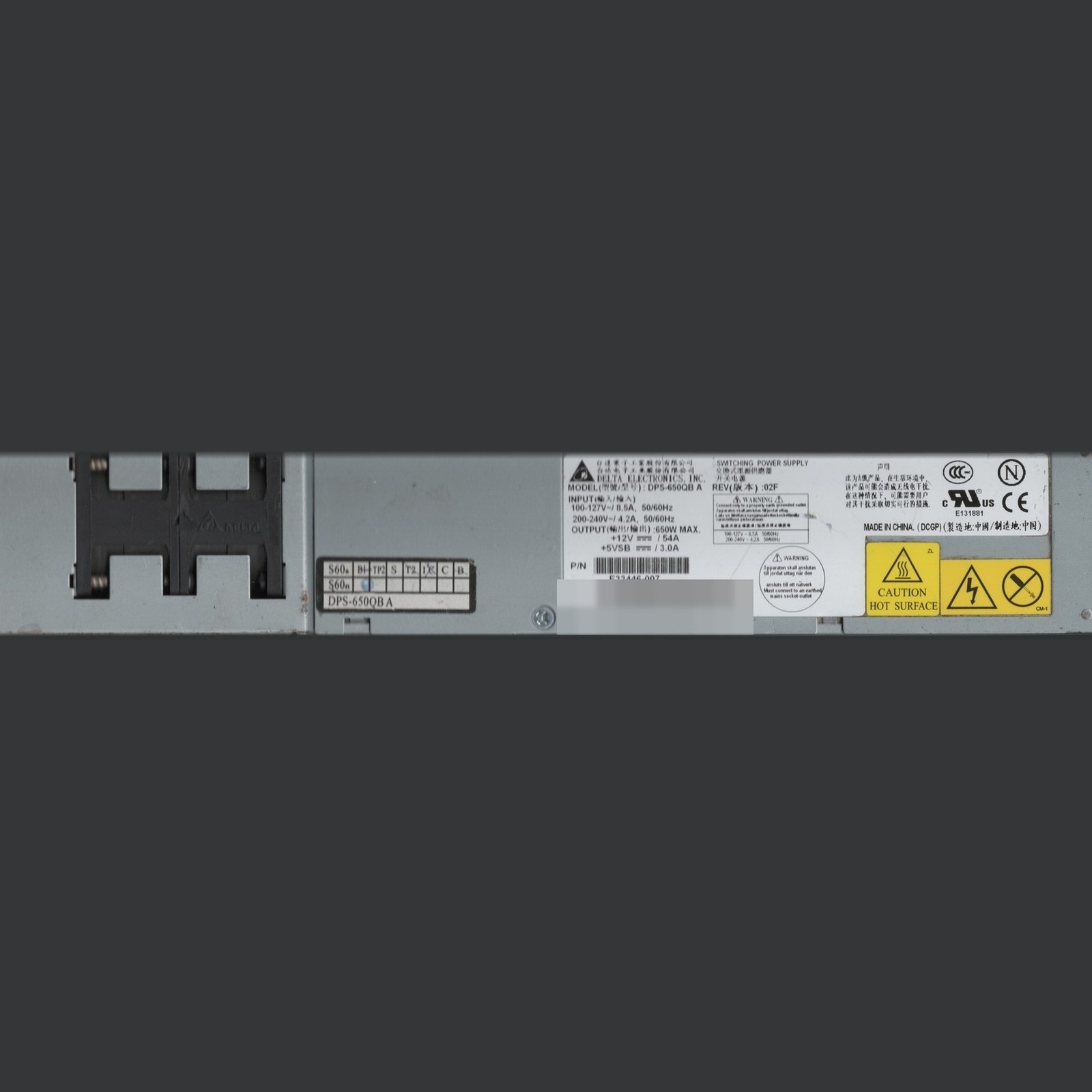Delta DPS-650QB A 650W Hot Swap Server Power Supply Intel E33446-007 Single