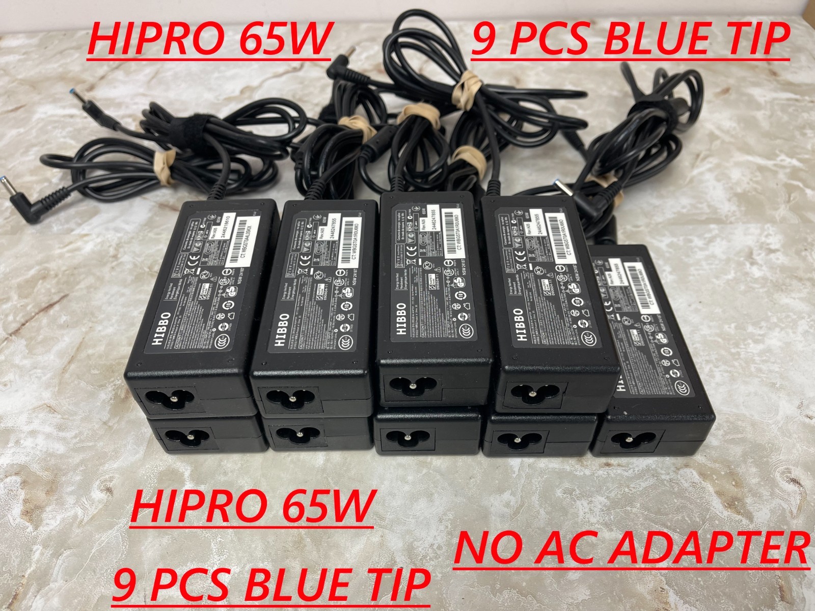 9 PCS ORIGINAL HIPRO 65W BLUE TIP NO AC ADAPTER