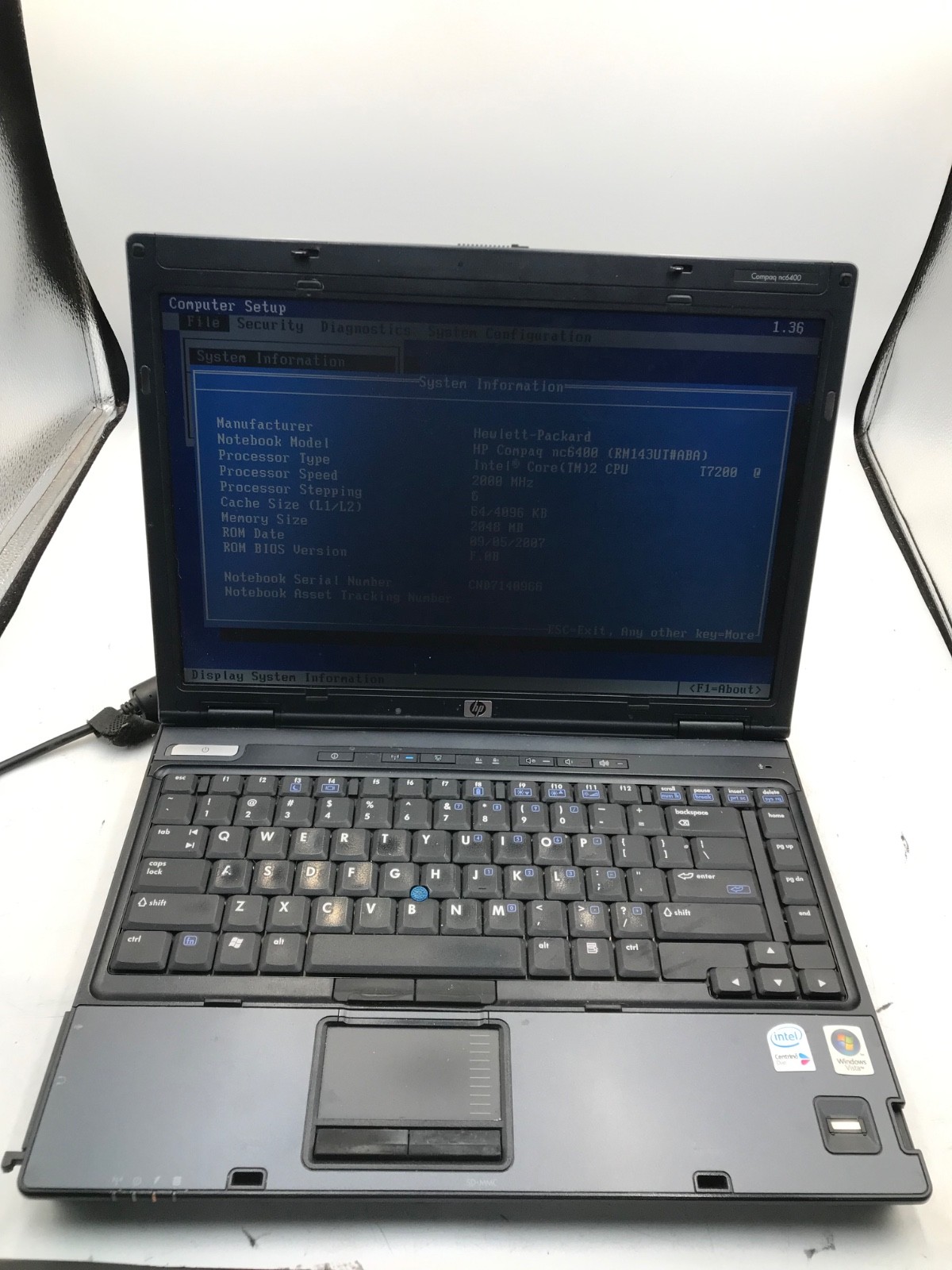 HP Compaq nc6400 Intel Core 2 Duo 14" Laptop 2 GB RAM -MISSING PARTS- MZ