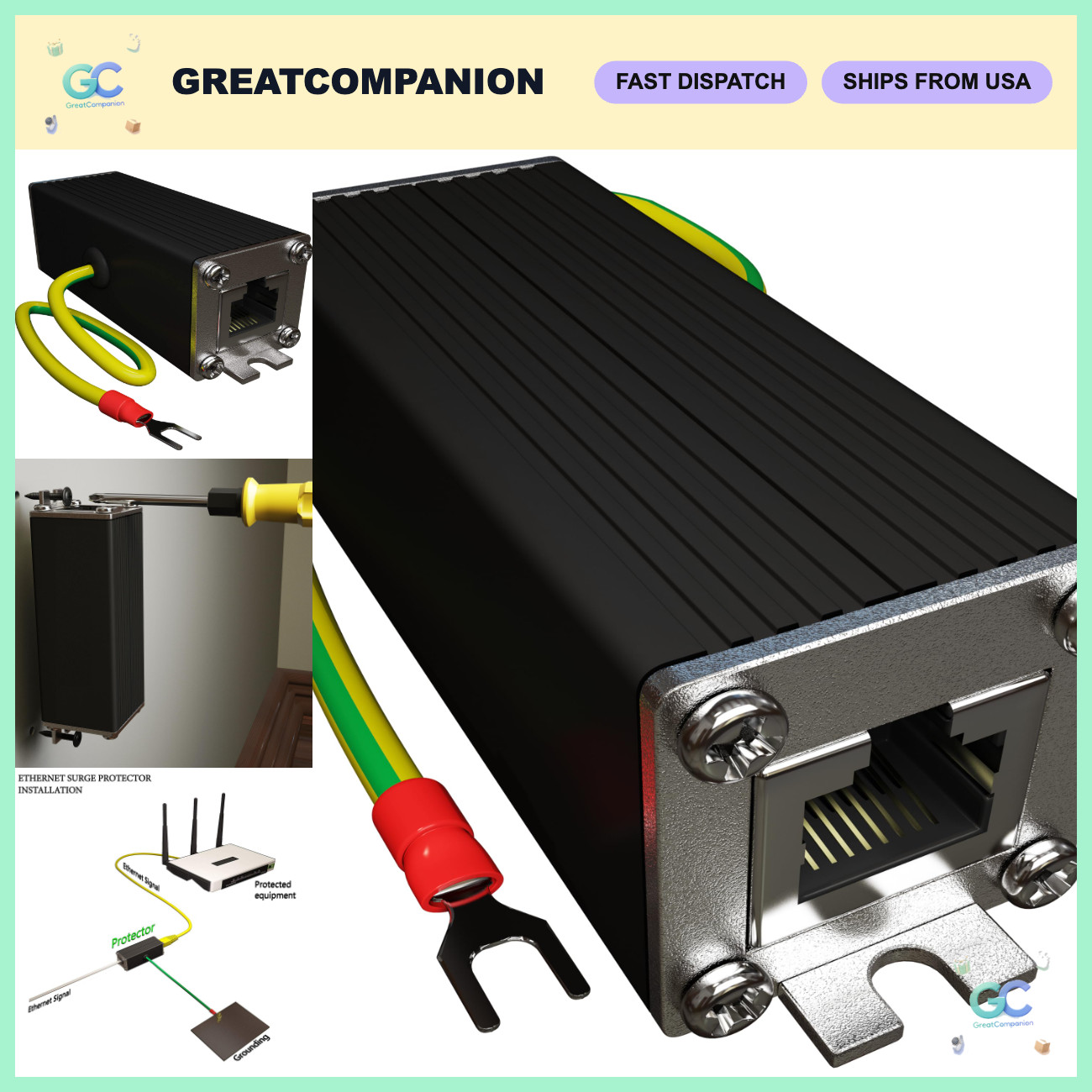 Ethernet Surge Protector - 2.5Gbps PoE++ GDT & TVS, Protects All 4 Pairs
