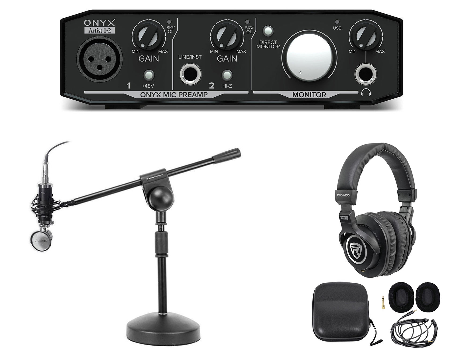 Mackie Podcast Podcasting Recording Bundle w/ Interface+Mic+Headphones+Stand