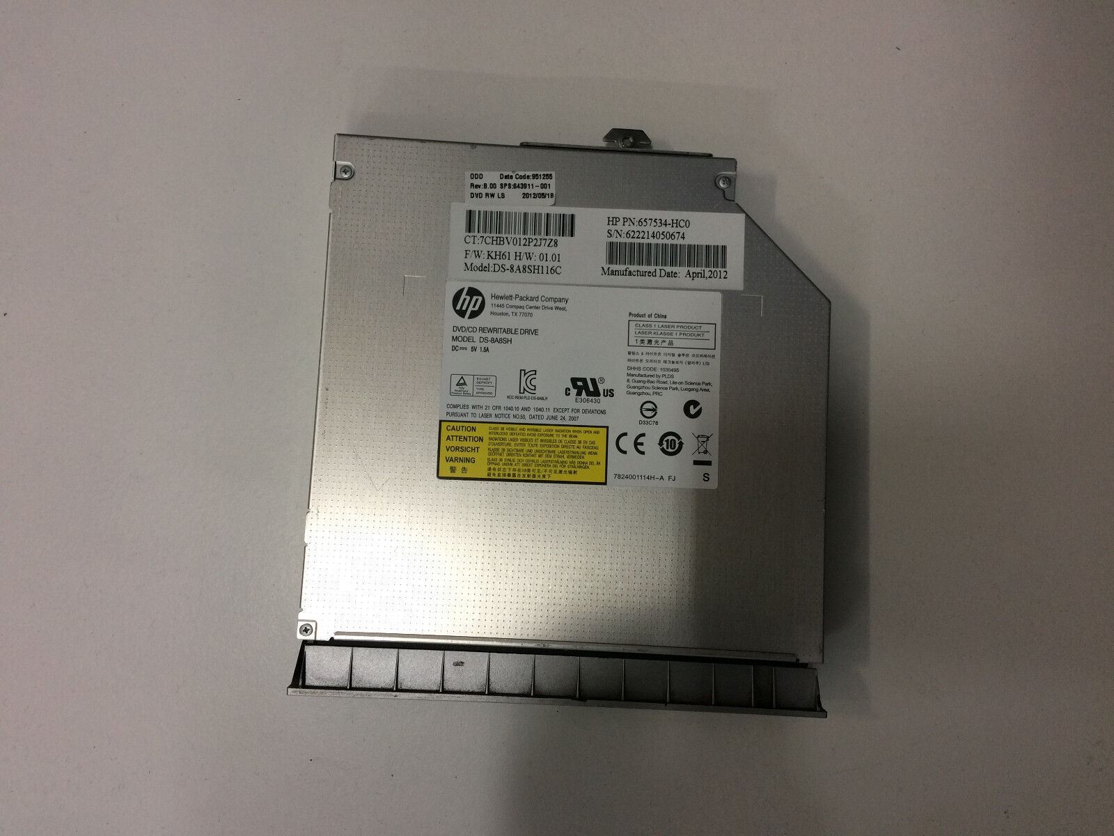 Genuine HP DS-8A8SH CD DVD±RW Sata Optical Drive + Bezel 657534-HC0 643911-001 