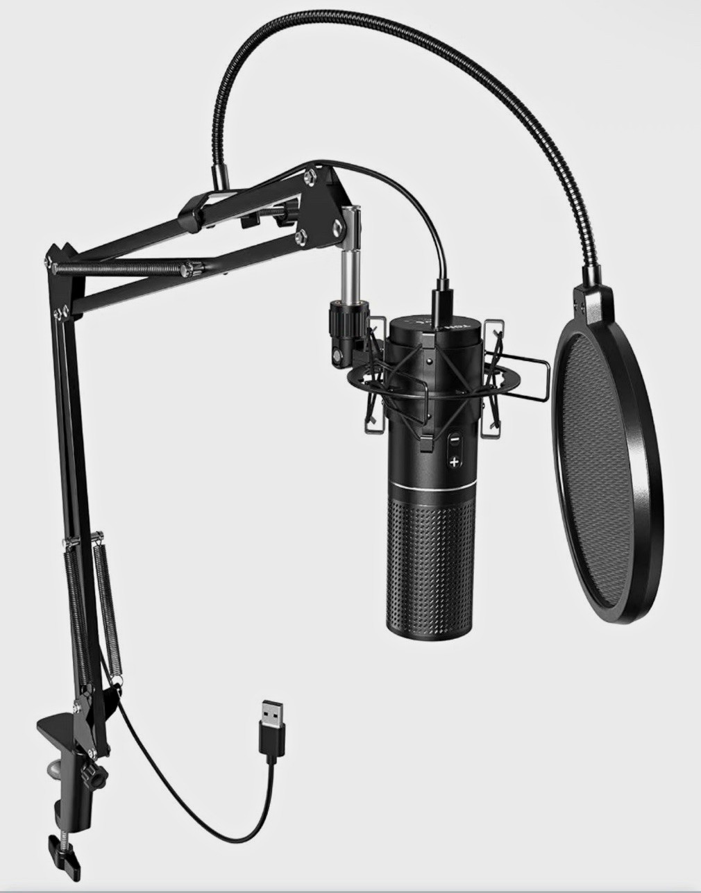 TONOR Q9 USB Cardioid Condenser Microphone Kit w/ Boom Arm & Pop Filter Black