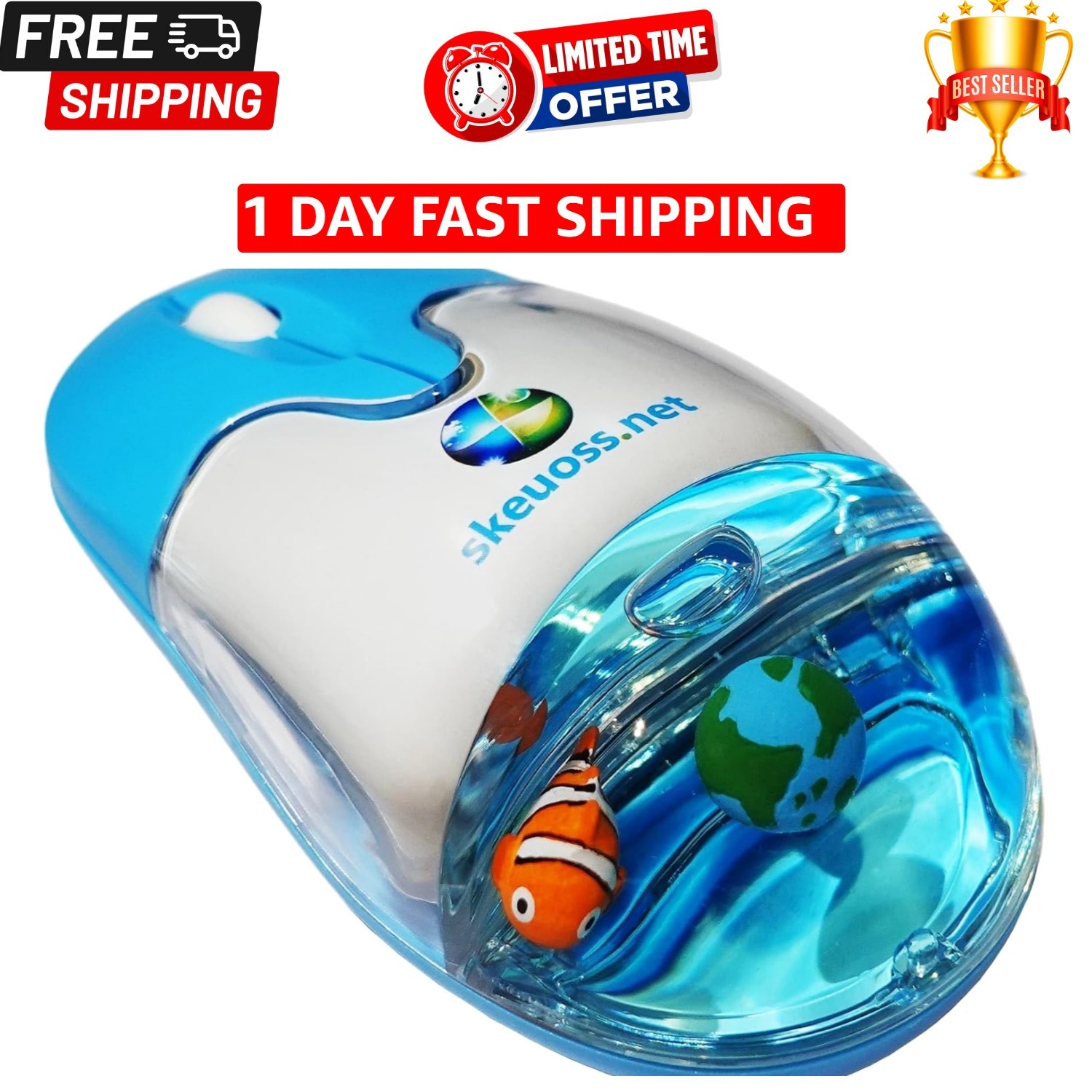 Frutiger Aero Aqua Mouse - Clear Blue USB-C Rechargeable Wireless & Bluetooth
