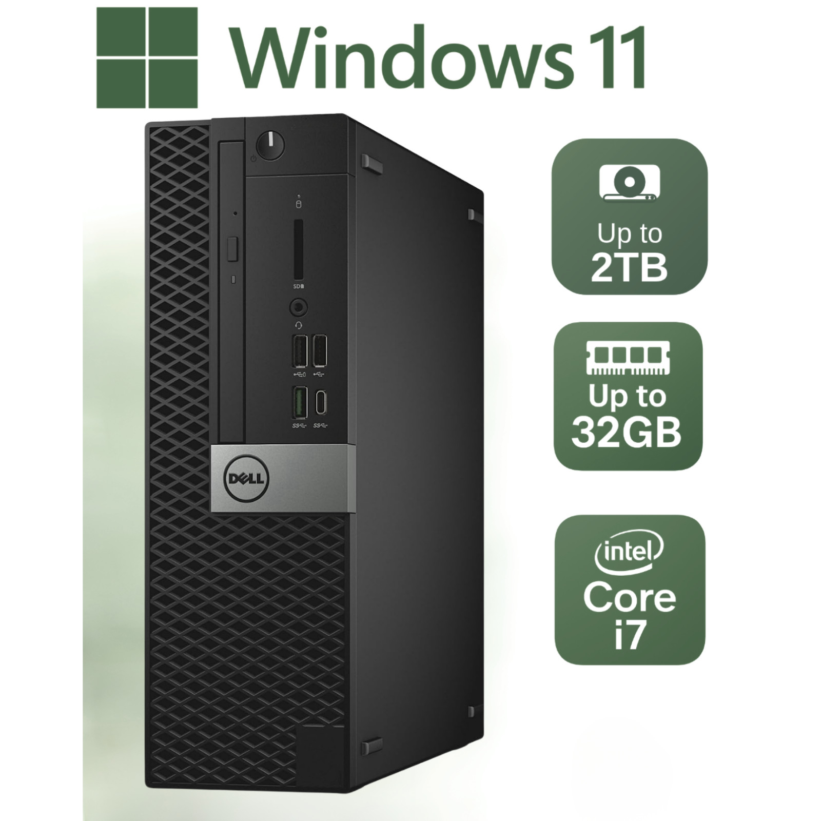 Dell Windows 11 Pro Desktop Computer Tower Intel i7 Up To 32GB RAM 2TB SSD/HDD