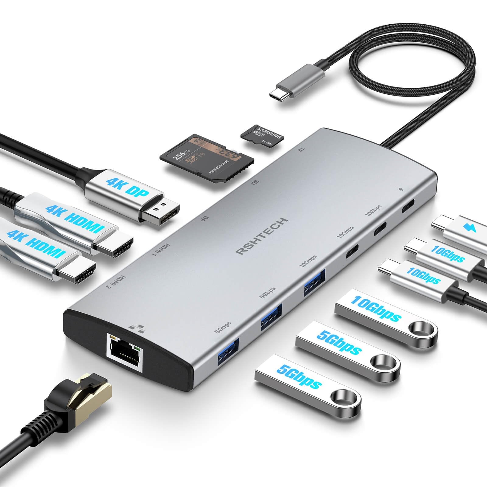 RSHTECH 12 in 1 USB C Hub Docking Station Dual Monitor, Triple Display