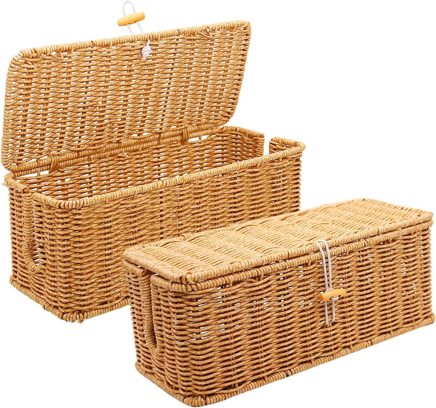 2PCS Handmade Rattan Cable Management Box Cord Organizer Basket